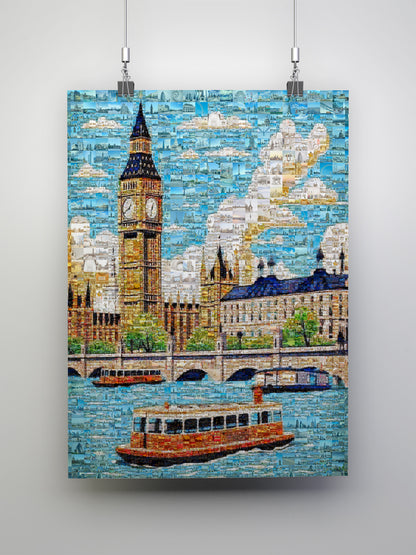 Stunning London Mosaic Art: Big Ben & Thames River - Unique Wall Decor for Home & Office AtelierMosaics