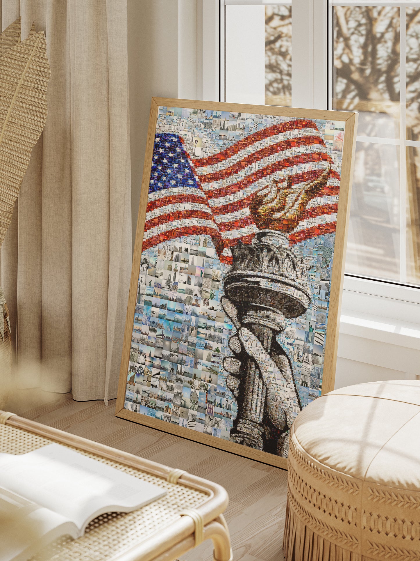 Stunning American Flag Mosaic Art - Liberty Torch & Iconic Landmarks AtelierMosaics