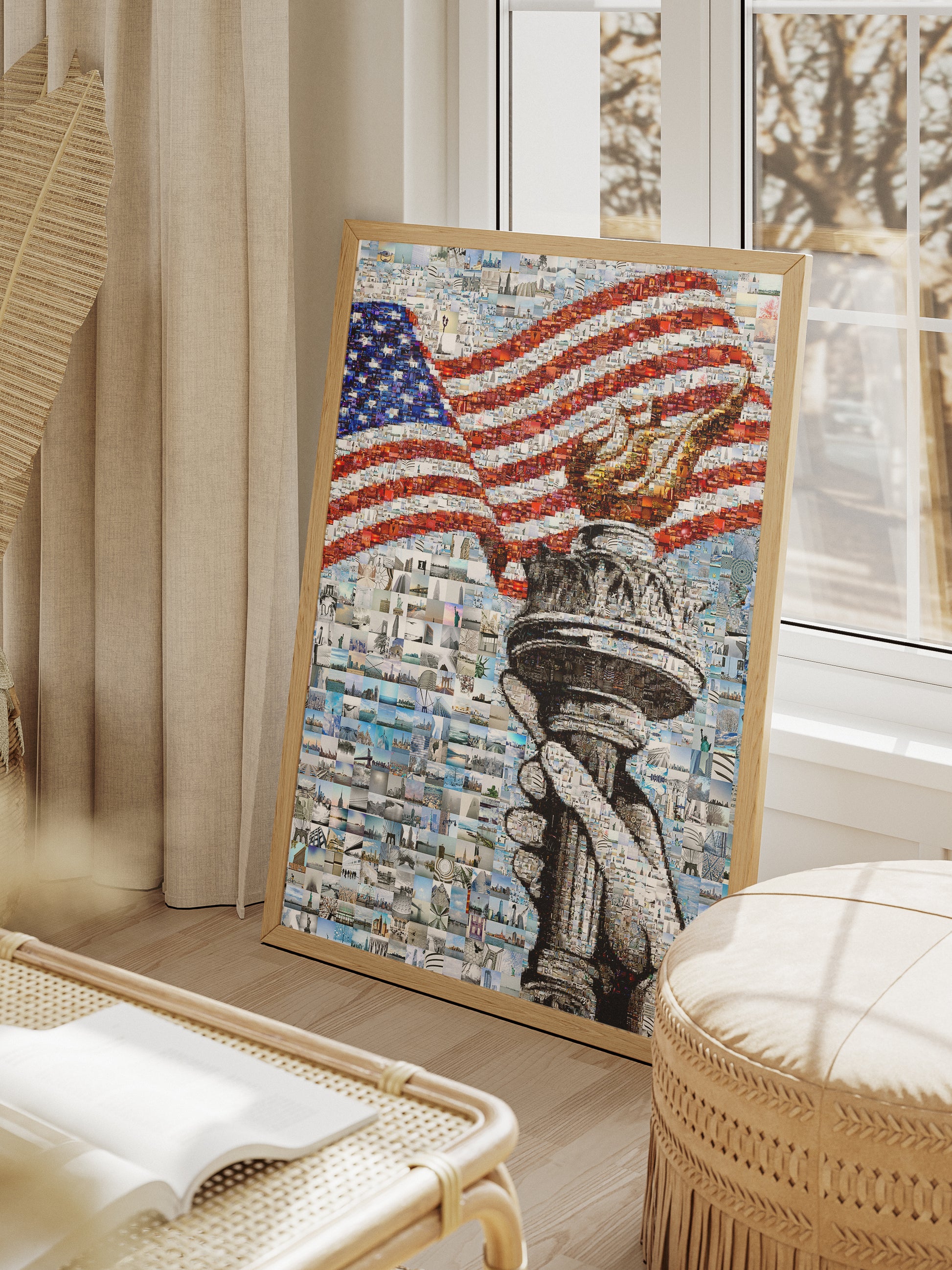Stunning American Flag Mosaic Art - Liberty Torch & Iconic Landmarks AtelierMosaics
