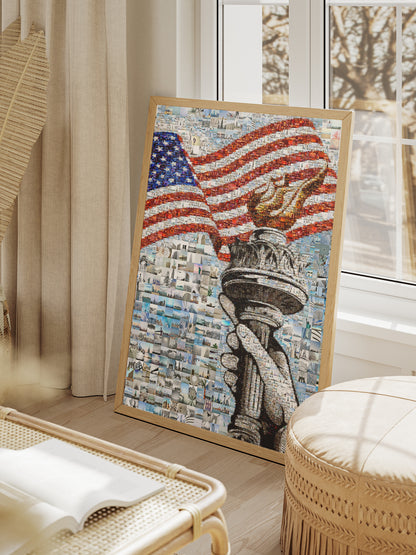 Stunning American Flag Mosaic Art - Liberty Torch & Iconic Landmarks AtelierMosaics