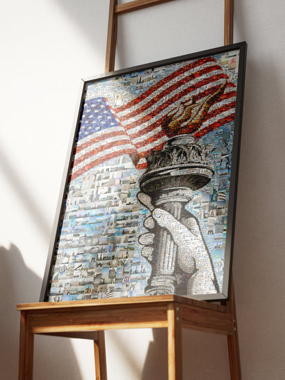 Stunning American Flag Mosaic Art - Liberty Torch & Iconic Landmarks AtelierMosaics