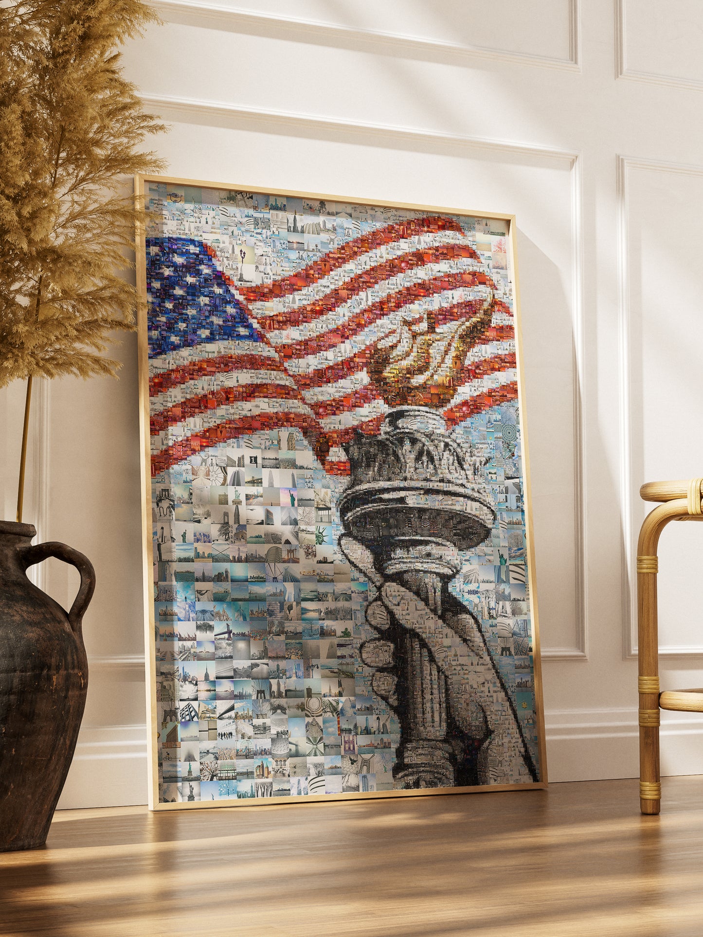 Stunning American Flag Mosaic Art - Liberty Torch & Iconic Landmarks AtelierMosaics