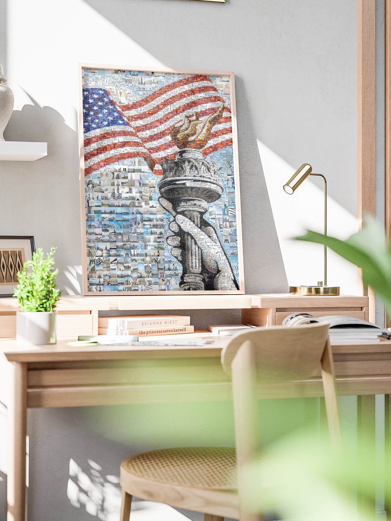 Stunning American Flag Mosaic Art - Liberty Torch & Iconic Landmarks AtelierMosaics