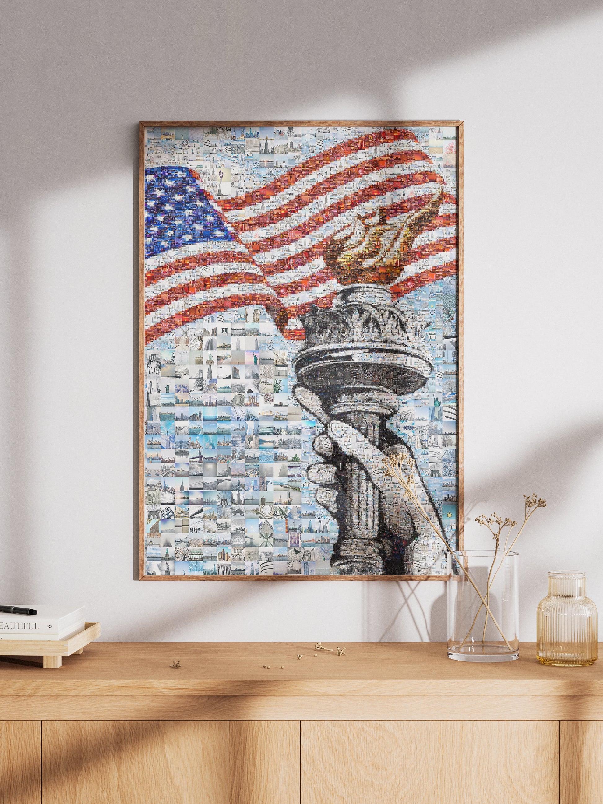 Stunning American Flag Mosaic Art - Liberty Torch & Iconic Landmarks AtelierMosaics