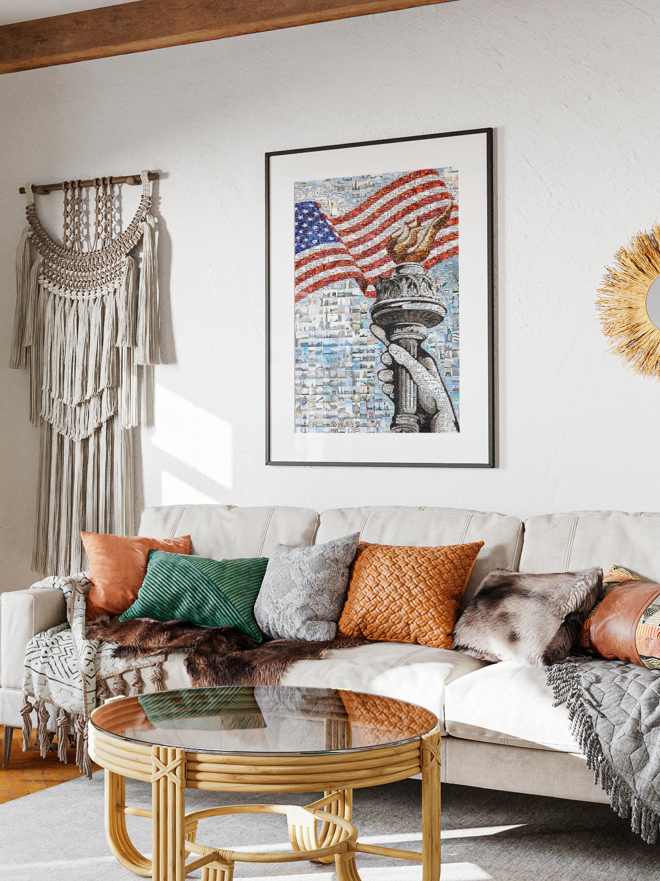 Stunning American Flag Mosaic Art - Liberty Torch & Iconic Landmarks AtelierMosaics