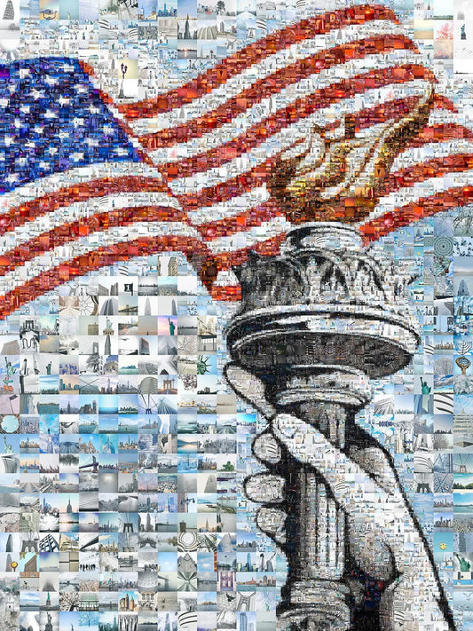Stunning American Flag Mosaic Art - Liberty Torch & Iconic Landmarks AtelierMosaics