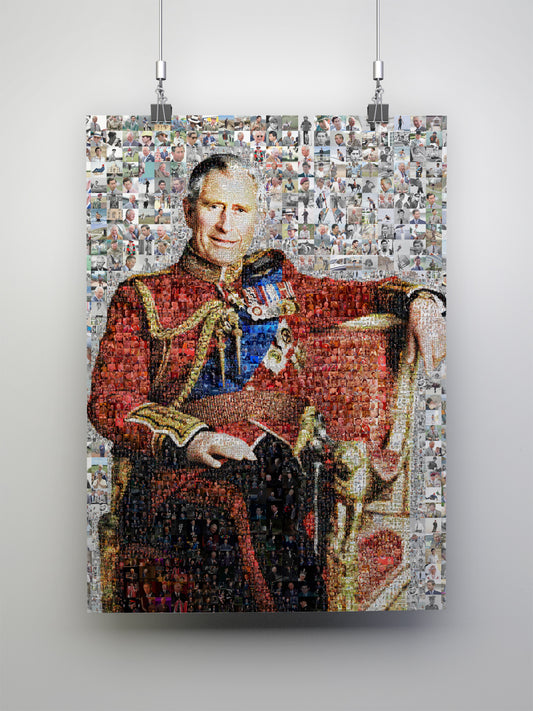 Stunning Mosaic Artwork of King Charles III - Elegant Royal Portrait for Home Decor