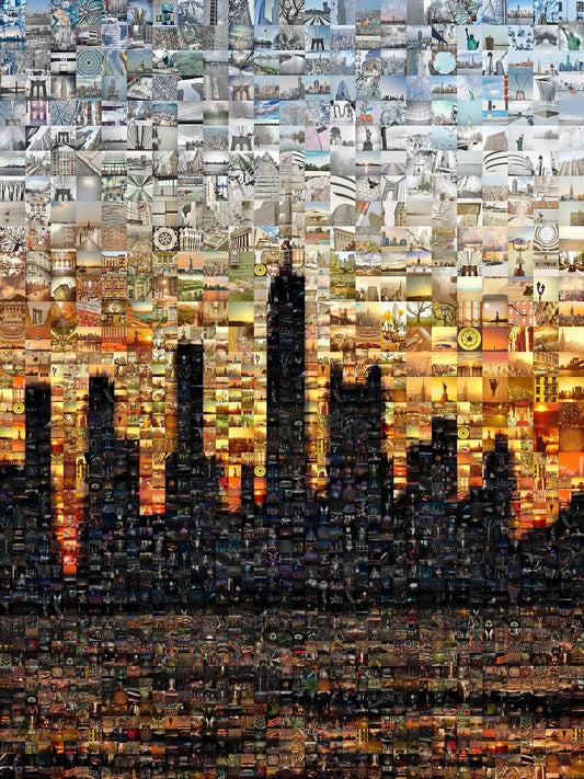 Stunning Mosaic Artwork: City Skyline at Sunset - Unique Decorative Wall Art for Home or Office AtelierMosaics