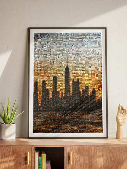 Stunning Mosaic Artwork: City Skyline at Sunset - Unique Decorative Wall Art for Home or Office AtelierMosaics