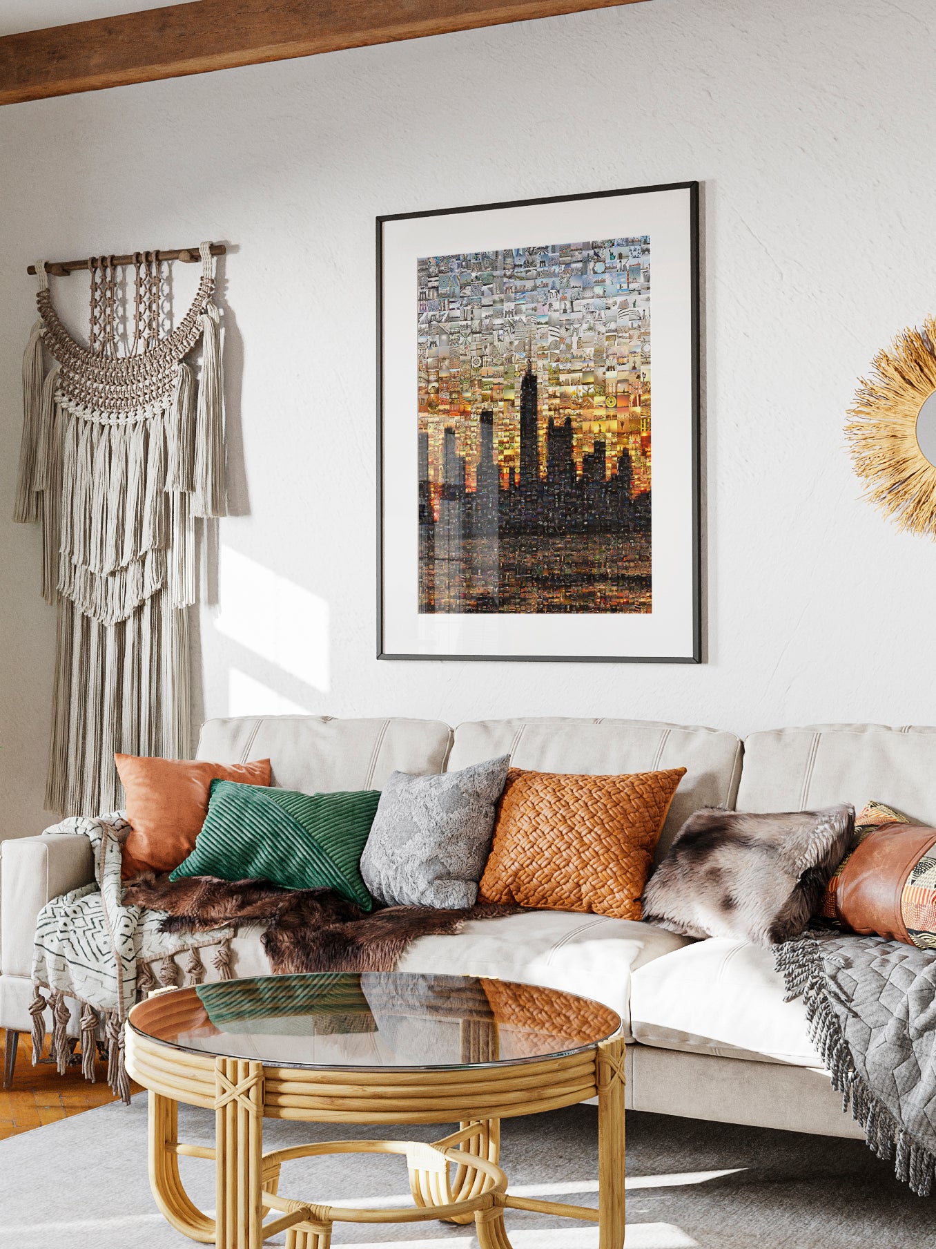 Stunning Mosaic Artwork: City Skyline at Sunset - Unique Decorative Wall Art for Home or Office AtelierMosaics