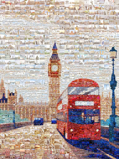 Stunning London Mosaic Art - Iconic Red Double Decker Bus & Big Ben | Perfect Wall Decor AtelierMosaics