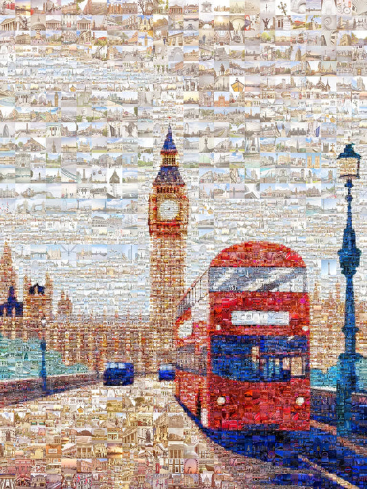 Stunning London Mosaic Art - Iconic Red Double Decker Bus & Big Ben | Perfect Wall Decor AtelierMosaics