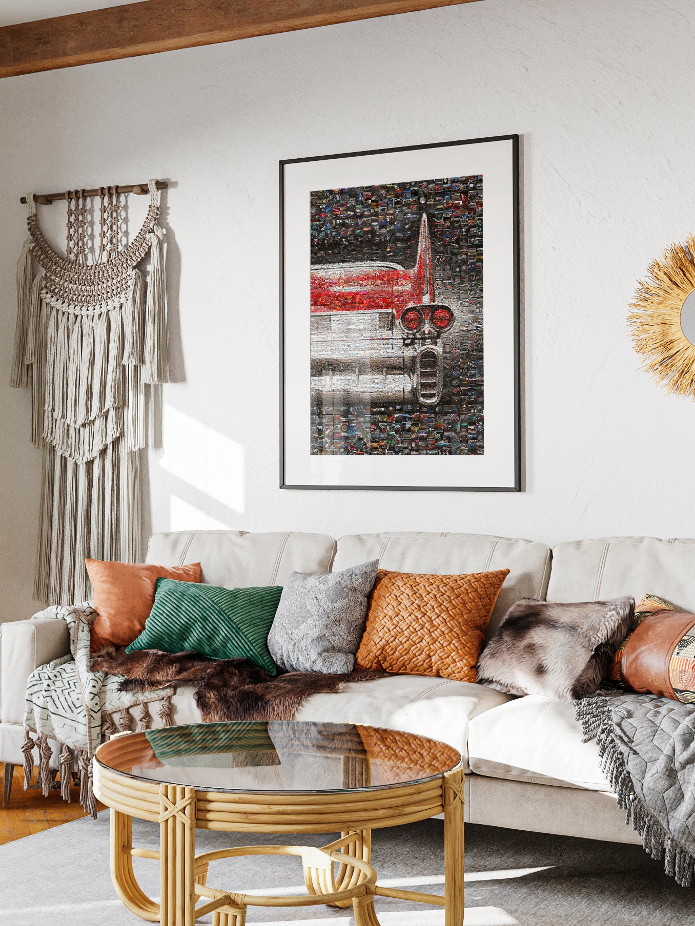 Vintage Car Mosaic Artwork - Captivating Car Culture Collage for Auto Enthusiasts and Decor Lovers AtelierMosaics