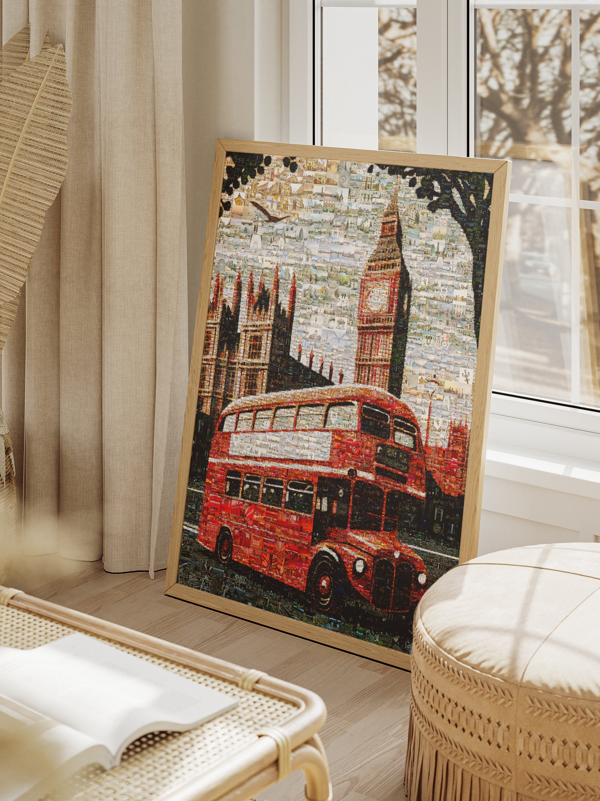 Stunning London Mosaic Artwork Featuring Iconic Red Bus & Big Ben - Perfect for Home Decor AtelierMosaics