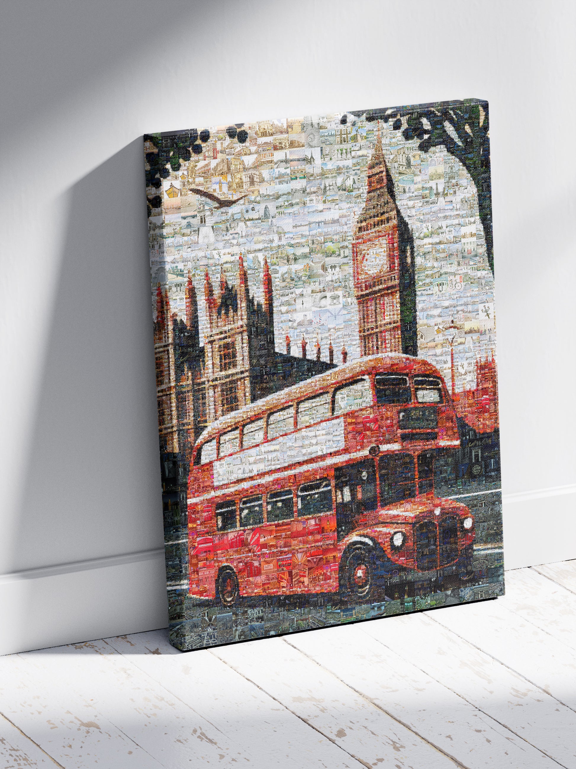 Stunning London Mosaic Artwork Featuring Iconic Red Bus & Big Ben - Perfect for Home Decor AtelierMosaics
