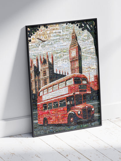 Stunning London Mosaic Artwork Featuring Iconic Red Bus & Big Ben - Perfect for Home Decor AtelierMosaics