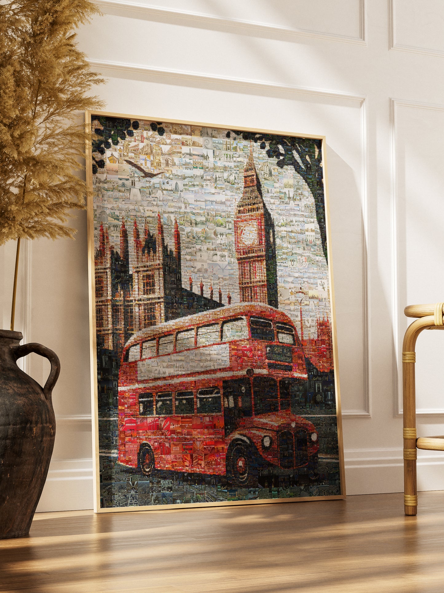 Stunning London Mosaic Artwork Featuring Iconic Red Bus & Big Ben - Perfect for Home Decor AtelierMosaics