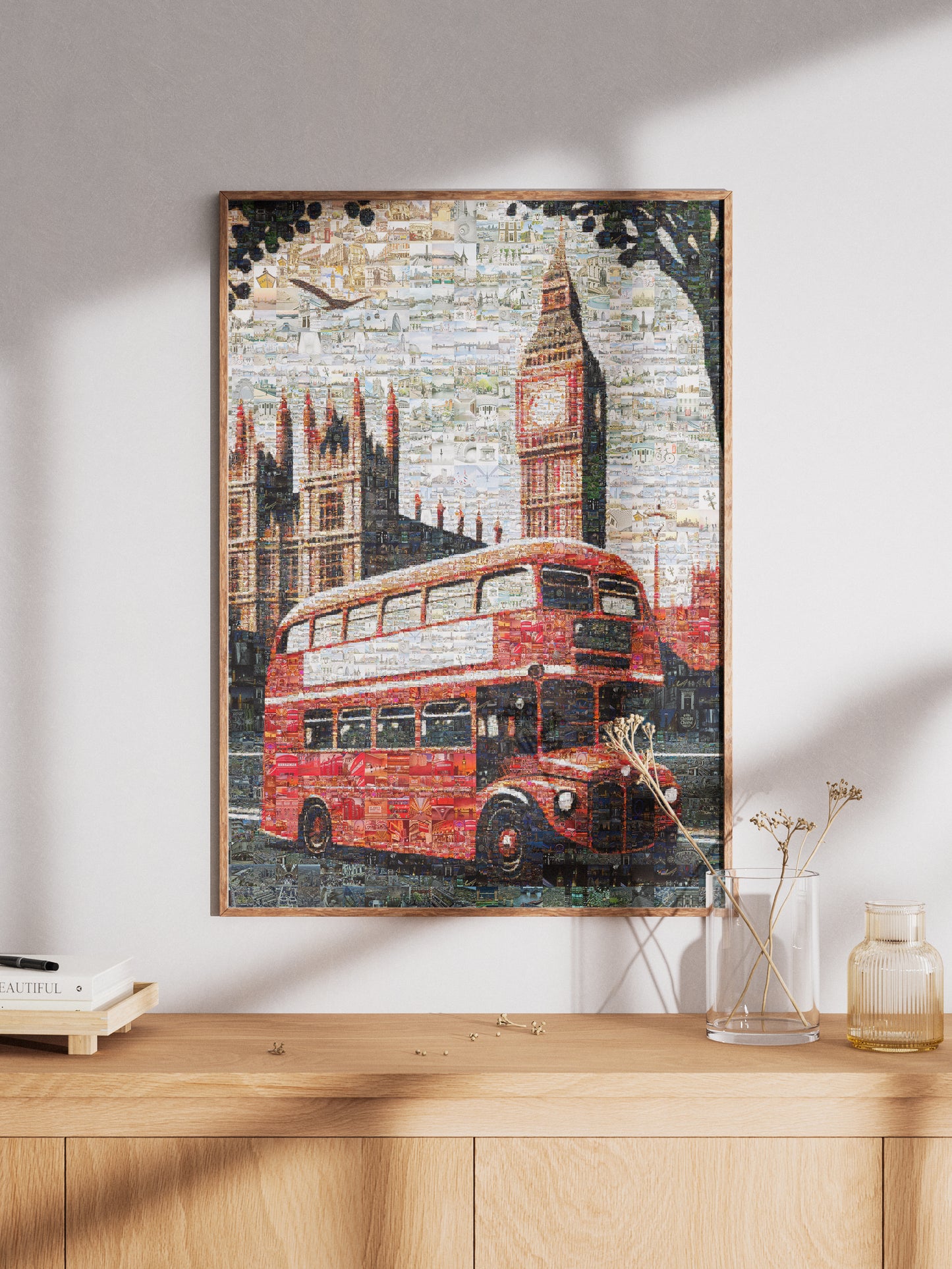 Stunning London Mosaic Artwork Featuring Iconic Red Bus & Big Ben - Perfect for Home Decor AtelierMosaics