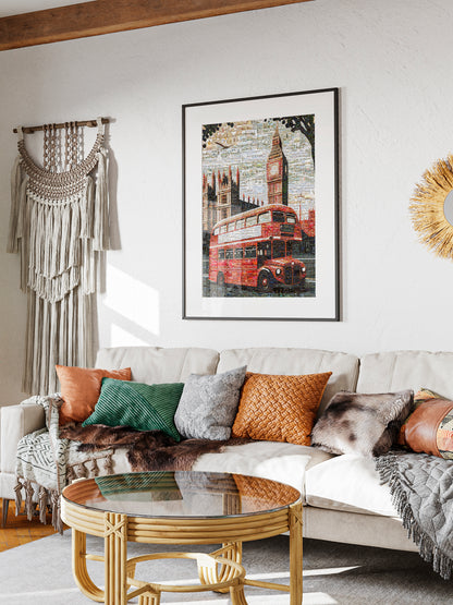 Stunning London Mosaic Artwork Featuring Iconic Red Bus & Big Ben - Perfect for Home Decor AtelierMosaics
