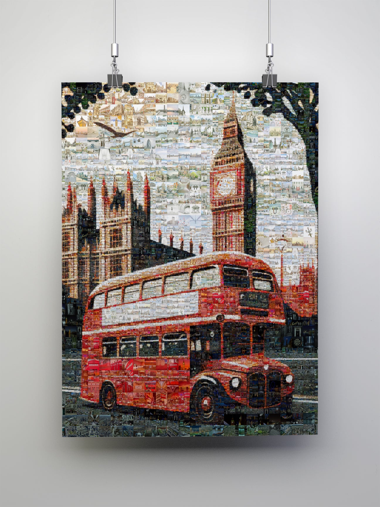 Stunning London Mosaic Artwork Featuring Iconic Red Bus & Big Ben - Perfect for Home Decor AtelierMosaics