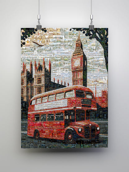 Stunning London Mosaic Artwork Featuring Iconic Red Bus & Big Ben - Perfect for Home Decor AtelierMosaics