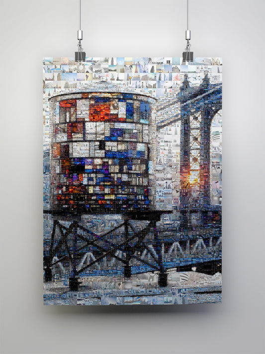 Stunning Mosaic Artwork of Iconic Water Tower - Unique Wall Art for Home Decor