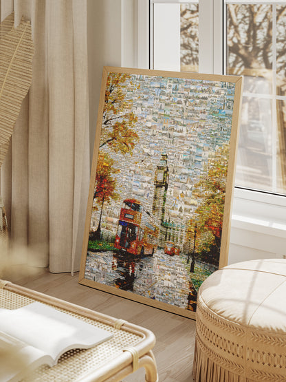 Stunning London Mosaic Artwork Featuring Big Ben and Red Double-Decker Bus - Perfect for Home Decor AtelierMosaics
