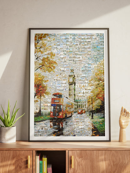 Stunning London Mosaic Artwork Featuring Big Ben and Red Double-Decker Bus - Perfect for Home Decor AtelierMosaics