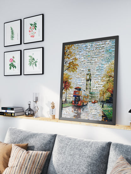Stunning London Mosaic Artwork Featuring Big Ben and Red Double-Decker Bus - Perfect for Home Decor AtelierMosaics