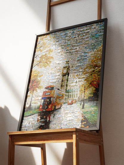 Stunning London Mosaic Artwork Featuring Big Ben and Red Double-Decker Bus - Perfect for Home Decor AtelierMosaics