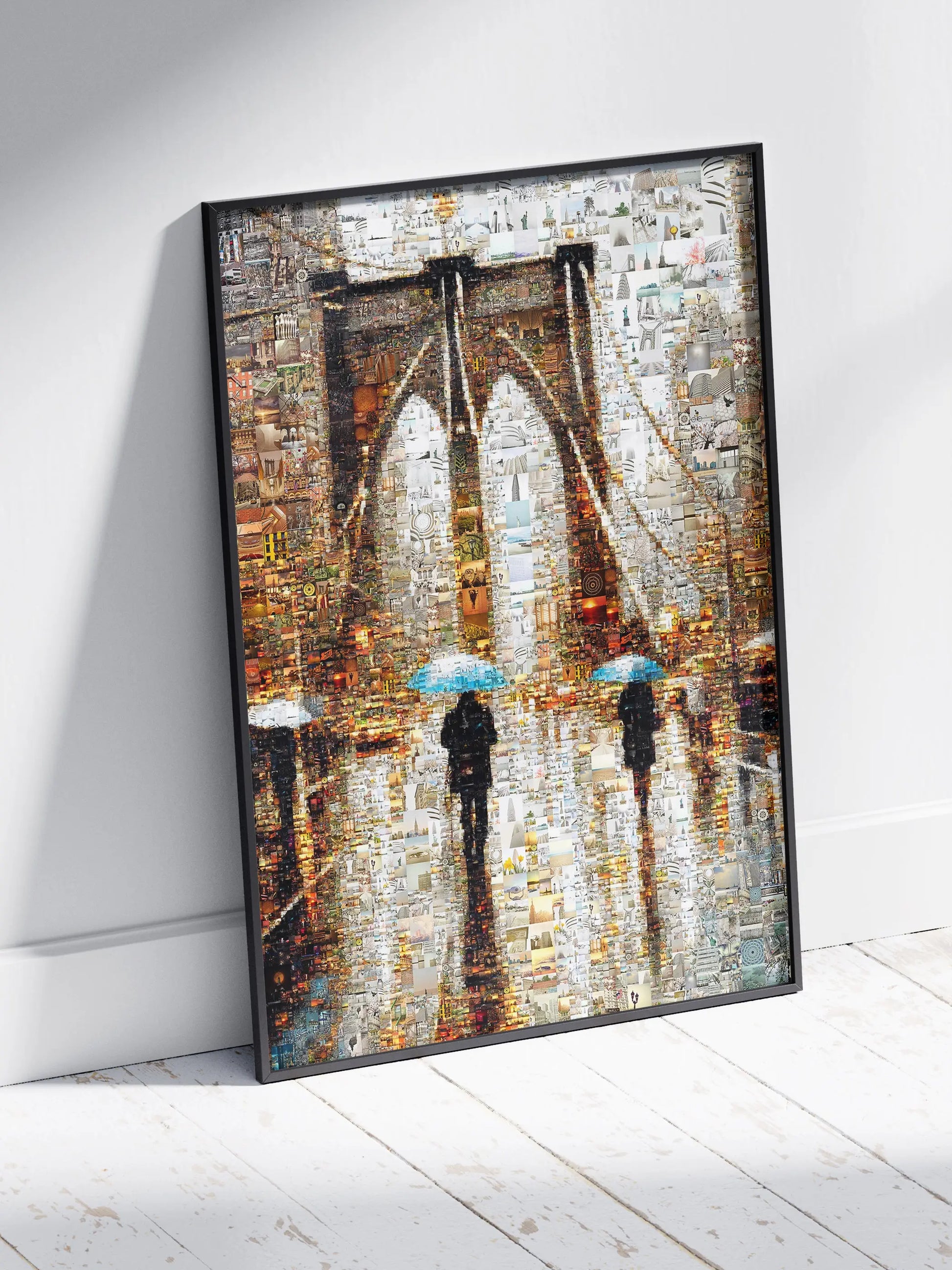 Stunning Mosaic Art of Brooklyn Bridge with Umbrellas - Unique Wall Décor for Home or Office AtelierMosaics