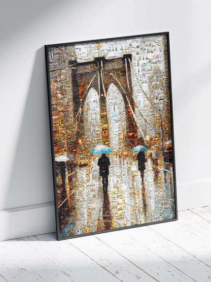 Stunning Mosaic Art of Brooklyn Bridge with Umbrellas - Unique Wall Décor for Home or Office AtelierMosaics