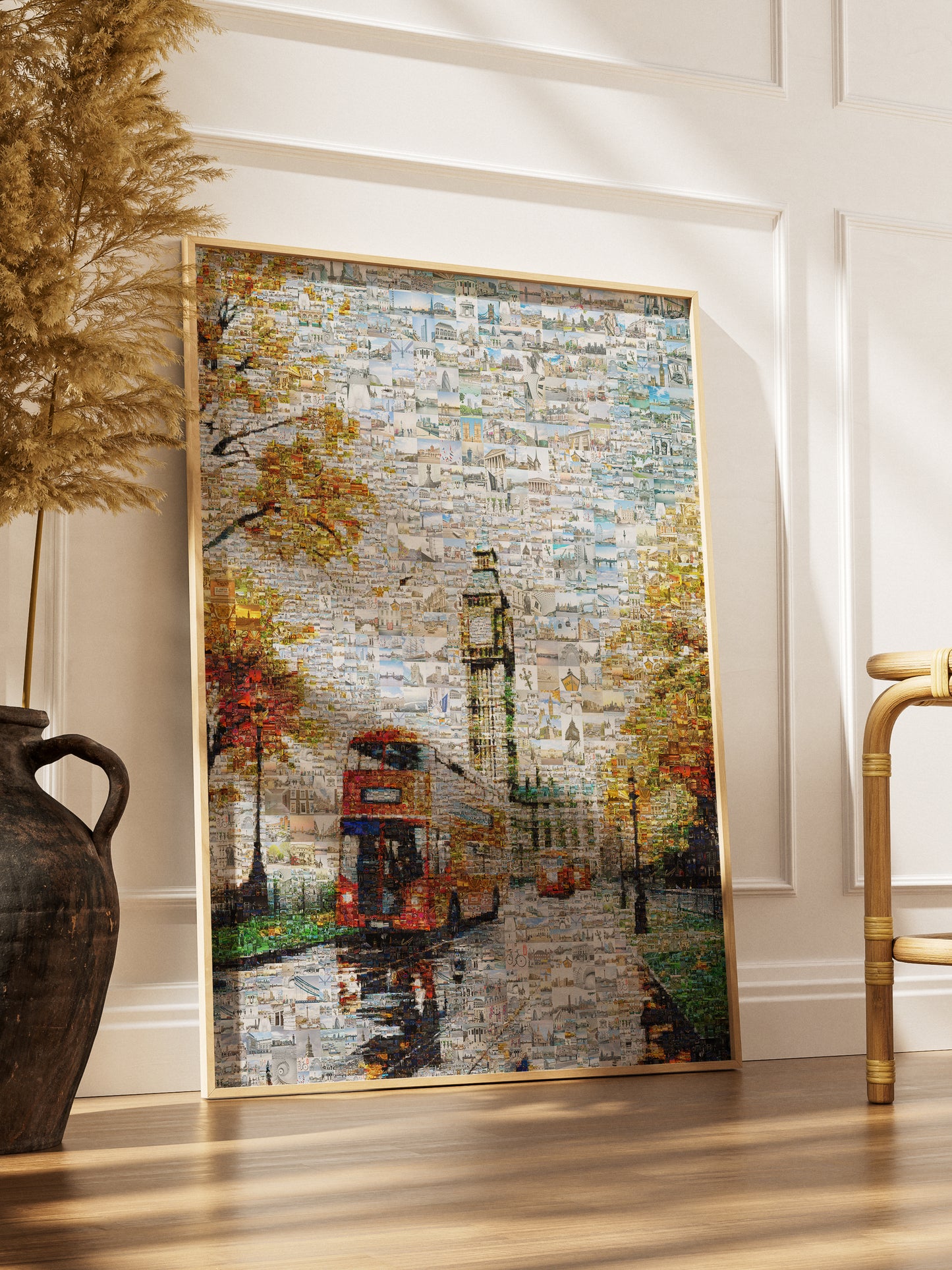 Stunning London Mosaic Artwork Featuring Big Ben and Red Double-Decker Bus - Perfect for Home Decor AtelierMosaics