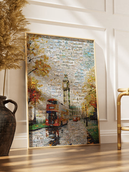 Stunning London Mosaic Artwork Featuring Big Ben and Red Double-Decker Bus - Perfect for Home Decor AtelierMosaics