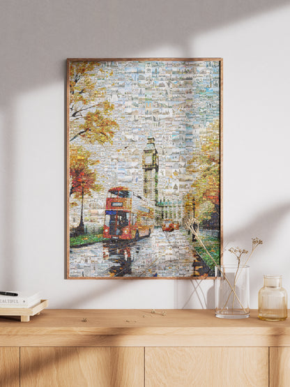 Stunning London Mosaic Artwork Featuring Big Ben and Red Double-Decker Bus - Perfect for Home Decor AtelierMosaics