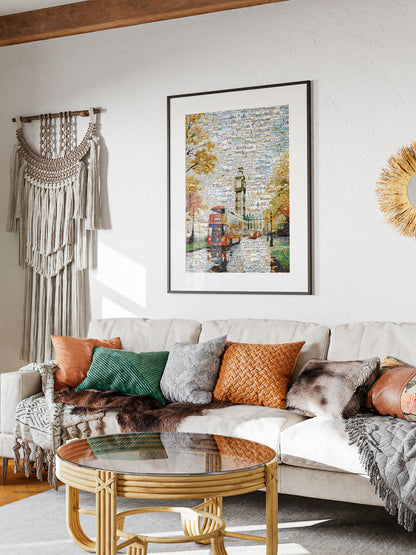 Stunning London Mosaic Artwork Featuring Big Ben and Red Double-Decker Bus - Perfect for Home Decor AtelierMosaics
