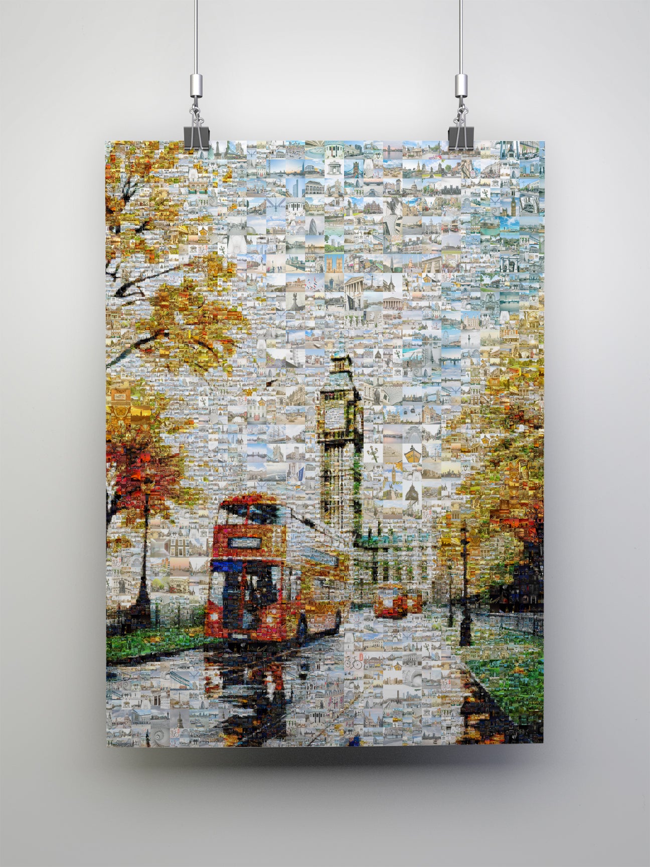 Stunning London Mosaic Artwork Featuring Big Ben and Red Double-Decker Bus - Perfect for Home Decor AtelierMosaics