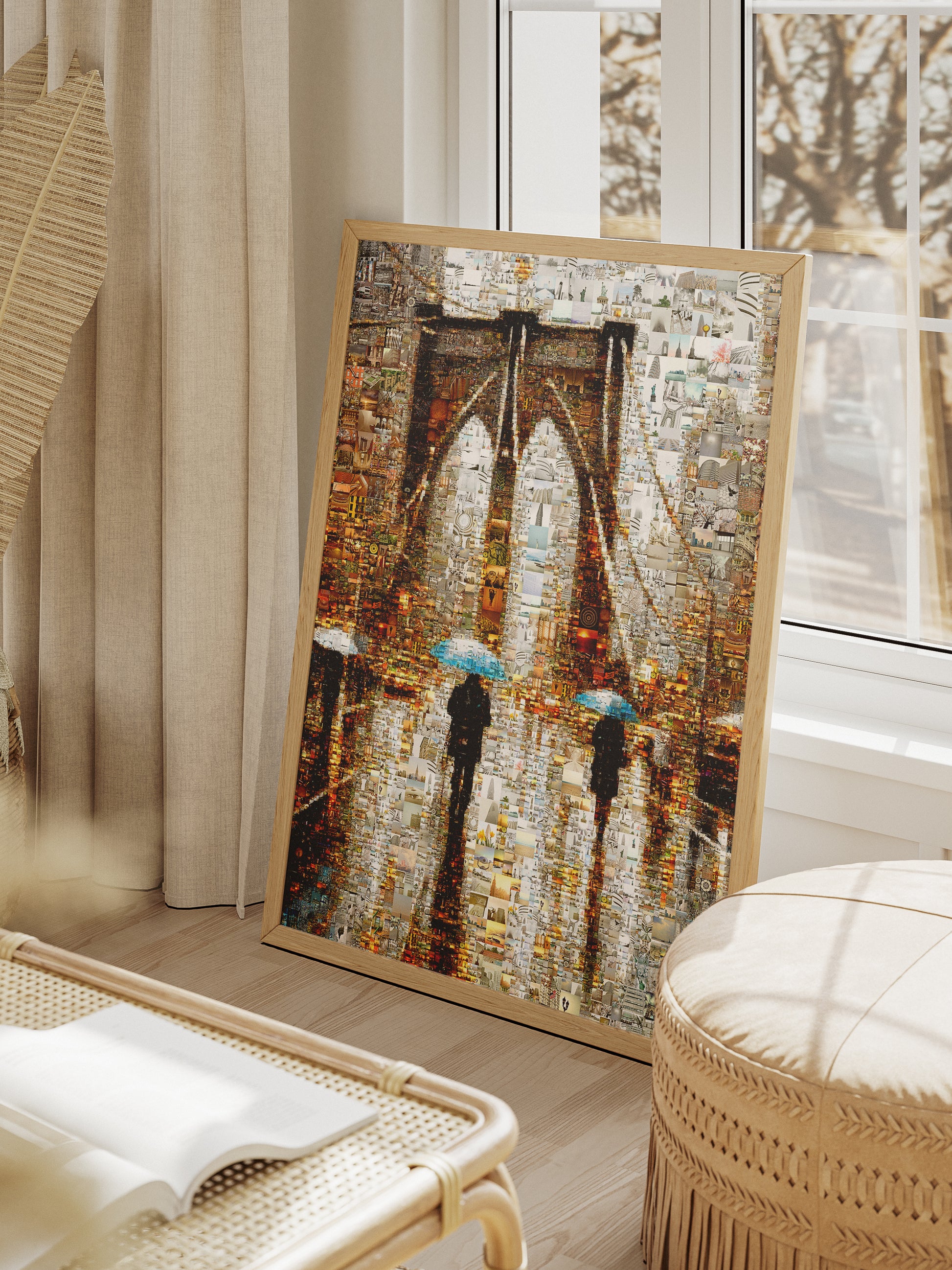 Stunning Mosaic Art of Brooklyn Bridge with Umbrellas - Unique Wall Décor for Home or Office AtelierMosaics