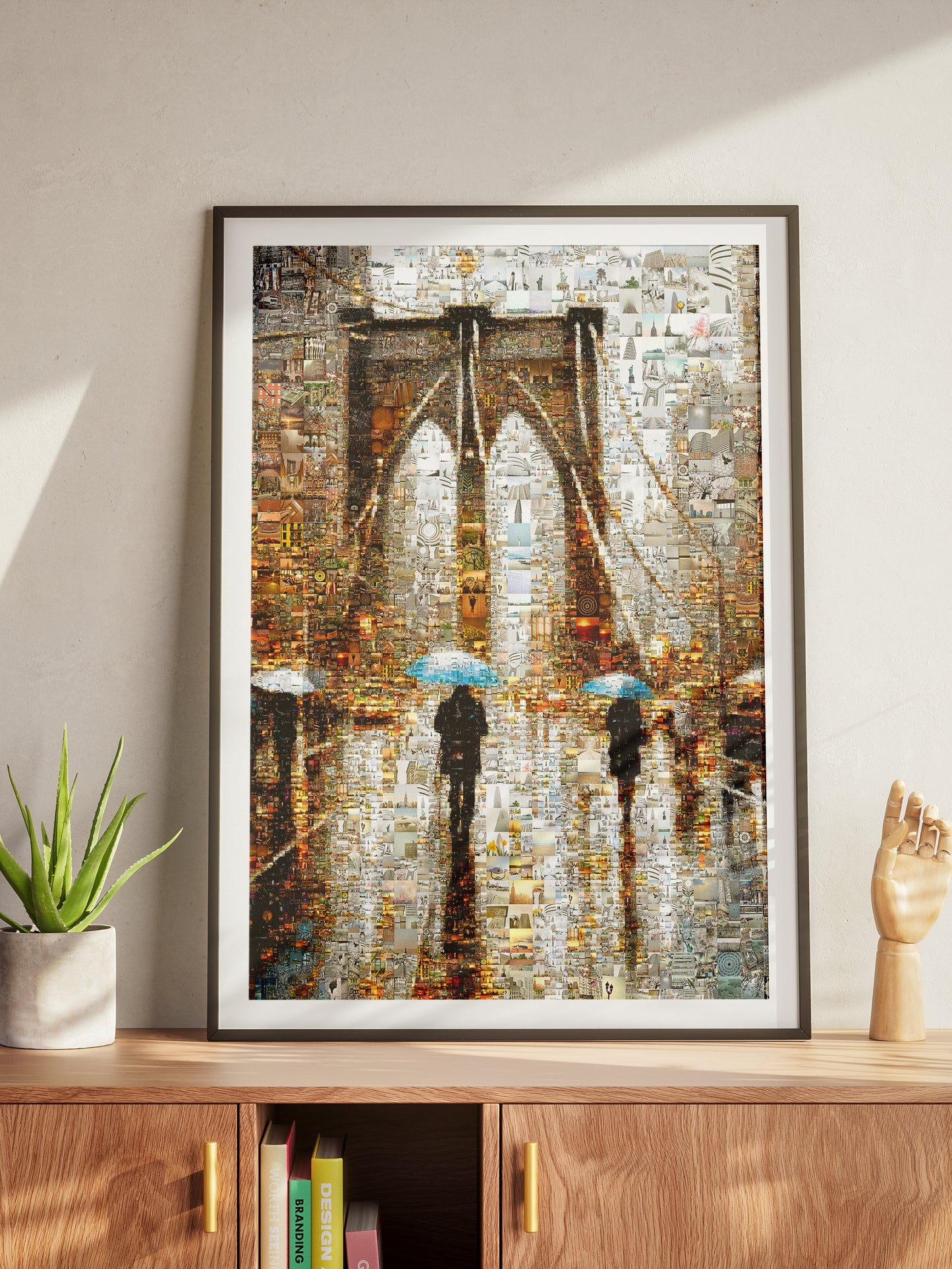 Stunning Mosaic Art of Brooklyn Bridge with Umbrellas - Unique Wall Décor for Home or Office AtelierMosaics