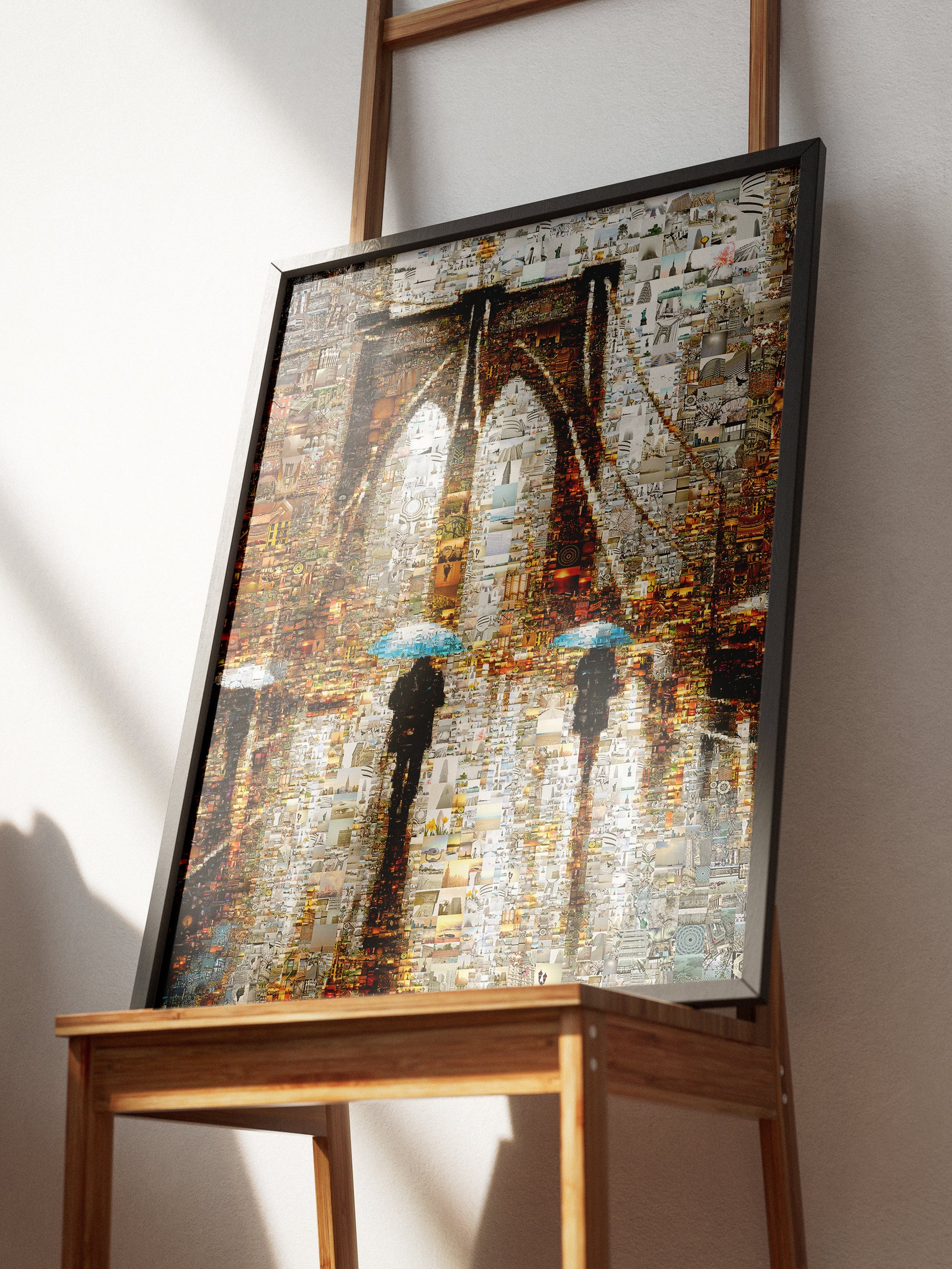 Stunning Mosaic Art of Brooklyn Bridge with Umbrellas - Unique Wall Décor for Home or Office AtelierMosaics