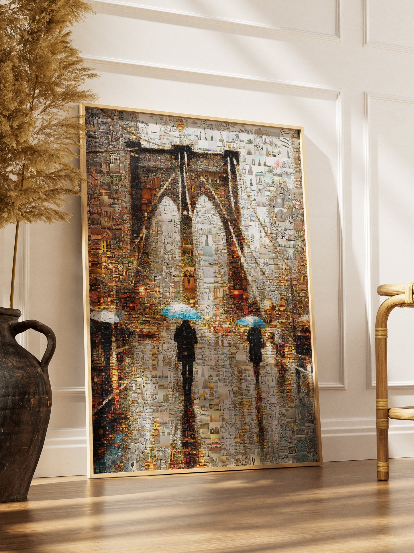 Stunning Mosaic Art of Brooklyn Bridge with Umbrellas - Unique Wall Décor for Home or Office AtelierMosaics
