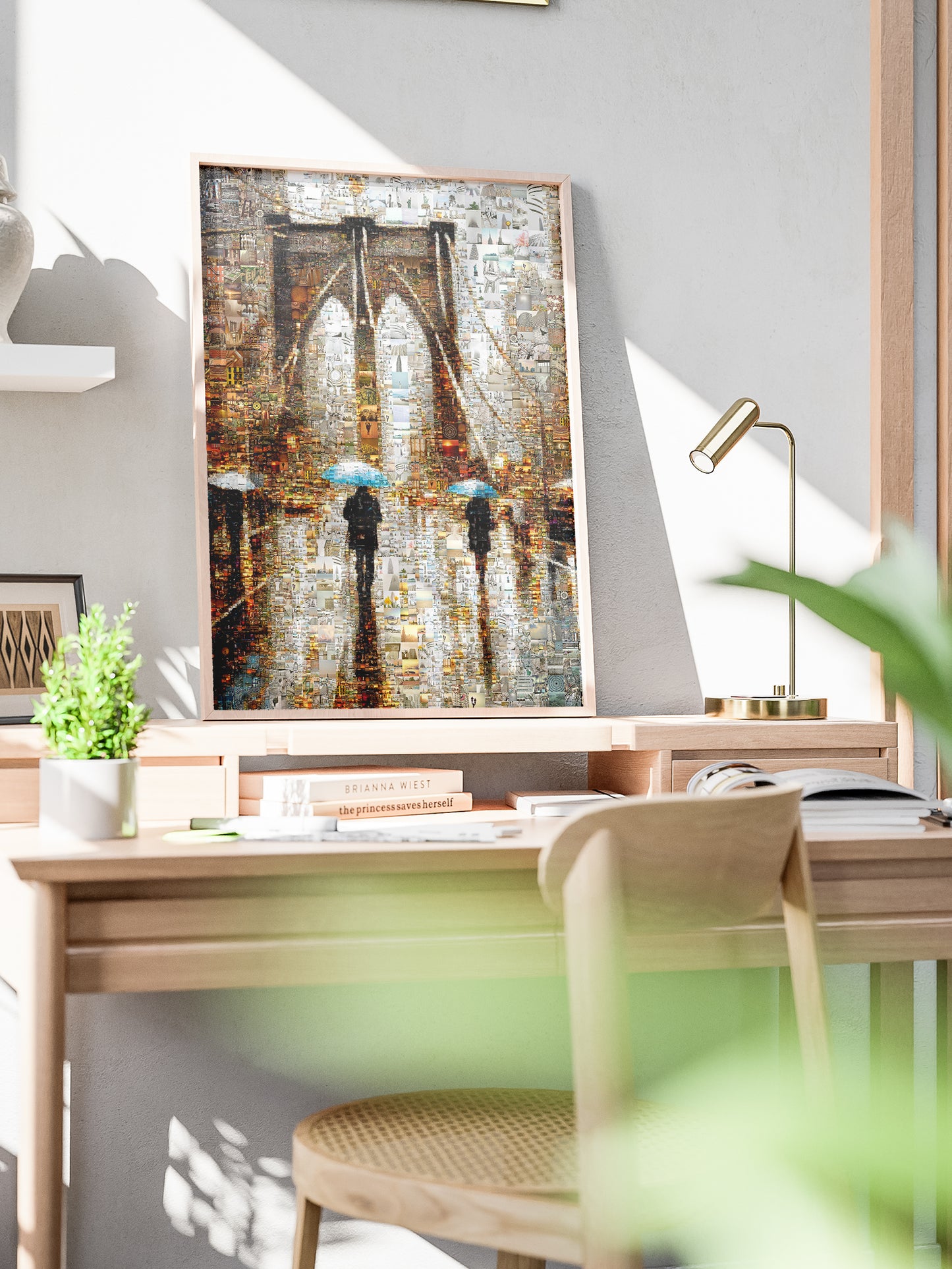 Stunning Mosaic Art of Brooklyn Bridge with Umbrellas - Unique Wall Décor for Home or Office AtelierMosaics