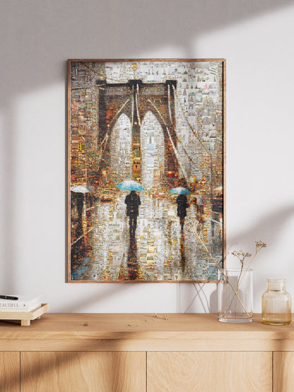 Stunning Mosaic Art of Brooklyn Bridge with Umbrellas - Unique Wall Décor for Home or Office AtelierMosaics