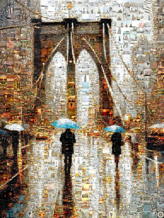 Stunning Mosaic Art of Brooklyn Bridge with Umbrellas - Unique Wall Décor for Home or Office AtelierMosaics
