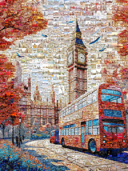 London Mosaic Artwork: Iconic Big Ben & Red Bus - Unique Home Decor for London Lovers AtelierMosaics