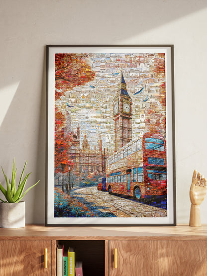 London Mosaic Artwork: Iconic Big Ben & Red Bus - Unique Home Decor for London Lovers AtelierMosaics
