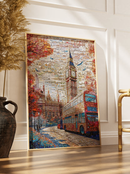 London Mosaic Artwork: Iconic Big Ben & Red Bus - Unique Home Decor for London Lovers AtelierMosaics
