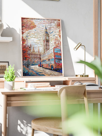 London Mosaic Artwork: Iconic Big Ben & Red Bus - Unique Home Decor for London Lovers AtelierMosaics