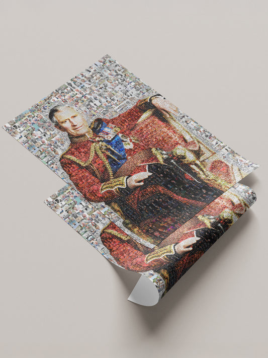 Stunning Mosaic Artwork of King Charles III - Elegant Royal Portrait for Home Decor