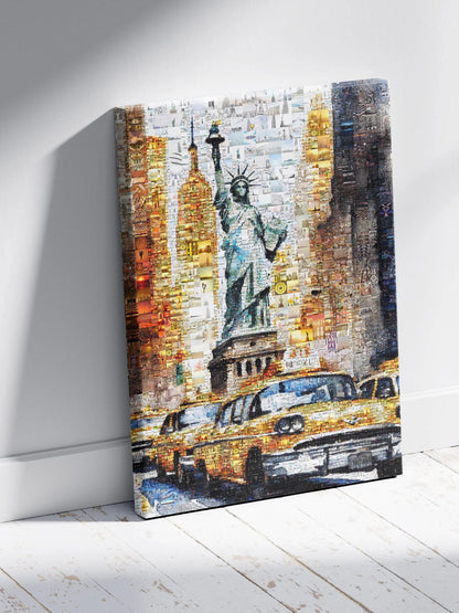 Stunning NYC Mosaic Art - Statue of Liberty & Iconic Yellow Taxis | Perfect Wall Decor for Your Home or Office AtelierMosaics